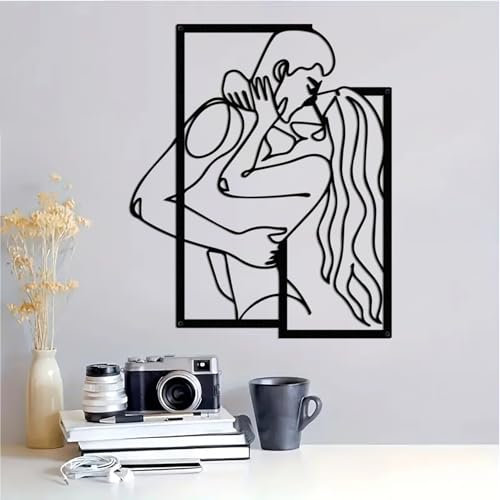 DUOOLN Minimalistische Metall Wanddekoration, Abstrakt Mann und Frau Körper Kunst Zeichen, Paar küssen Wand Kunst Skulptur, für Schlafzimmer Bad Wohnzimmer Home Wandbehang
