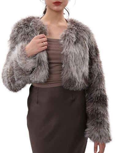 Amazhiyu Cappotto di pelliccia da donna, giacca corta in pelliccia sintetica, cappotto in pelliccia sintetica, cappotto in pile, a maniche lunghe, cappotto invernale, giacche con colletto aperto, Tie