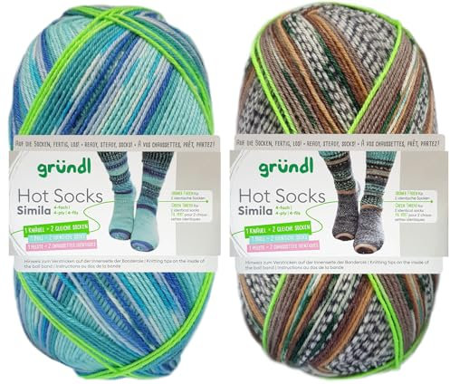 2x100 Gramm Gründl Simila Sockenwolle aus 75% Schurwolle, 25% Polyamid (1 Knäul 302 + 305)
