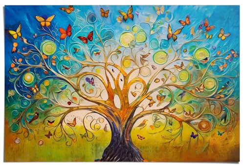 REINDERS Poster, Colourful Tree of Life, Hobbyraum, Poster, Wanddeko, Room Decor, Bilderdruckpapier, Mehrfarbig, 61 x 91,5