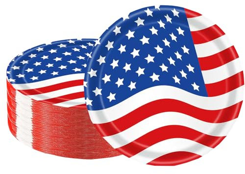 50Pcs USA Flag Paper Plates 7inch American Flag Plates,4th of July Paper Plates,4th of July Themed 4th of July Party Supplies,for Memorial Day,Veterans Day, Independence Day Party Supplies Decor
