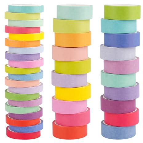 Tikplus 40 Rollen Washi Tape Set, 2 Größe Regenbogenfarben Masking Tape, Dekorative Washi Tape Kinder, Beschreibbar Klebeband Bunt für Planer Scrapbook, Bullet Journals, DIY Handwerk, Verpackung