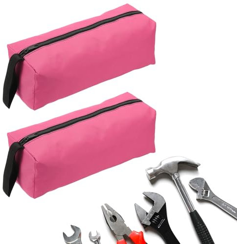 sourcing map 2pcs Zipper Utility Tool Bag 11.8x4x4 Inch Multi-purpose Oxford Cloth Tote Tool Pouch Small Organize Bags for Storage Various Electrician Tools Screwdrivers, Pink