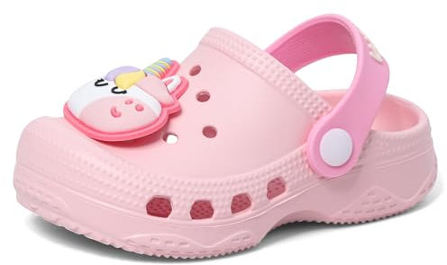 LACOFIA Zuecos de Jardín para Niñas Sandalias Clogs de Playa/Piscina Antideslizantes Zapatillas de Verano para Niñas Rosa Claro 21/22