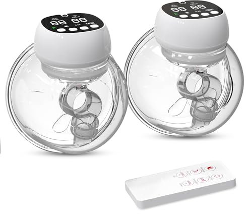 Oemmie Sacaleches Electricos Manos Libres - Ligero Extractor de Leche Materna Portátil, Pantalla LED, Sin BPA, Función de memoria, Forma Redonda, 2 Piezas