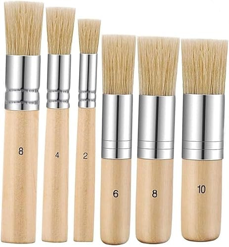 Heanvmyss 6PCS Pig Bristle Short Rod Brush,Holzschablonenpinsel,Aushöhlen Schablonen Pinselwerkzeuge für Acrylmalerei,Aquarell,Wachs Schablonenprojekten Kunsthandwerk Malerei(6 Größen)