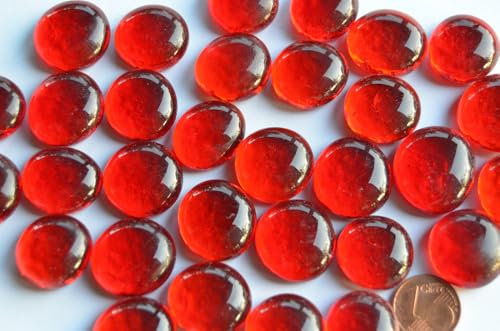 Bazare Masud 100g. Glasnuggets 17-21mm transparent ca. 20 St. Muggelsteine Manche irisierend Dekosteine (rot)
