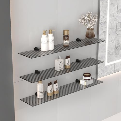 Euro Tische Wandregal aus Glas, 70 cm, Glasregal für Badezimmer, Duschregal aus Grauglas geriffelt mit 6 mm ESG-Sicherheitsglas und Metallhalterungen (Grauglas gerillt)
