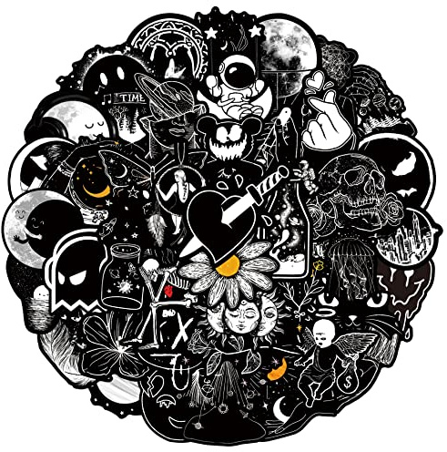 50 Pcs Black and White Graffiti Stickers, Unique Decal Pack, Waterproof Vinyl Stickers for Speaker, Motorcycle, Helmet, Skateboard, Phone Case, Tablet | Aesthetic and Artistic Design
