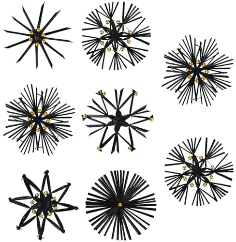 18 Stück Christbaumschmuck Strohsterne mit Perlen Anhänger,Strohsterne Klein Ø10 cm Schwarz Gold Weihnachtsbaumschmuck Stroh Sterne Weihnachtsbaum Natürlicher Stroh-Anhänger Baumschmuck Weihnachten