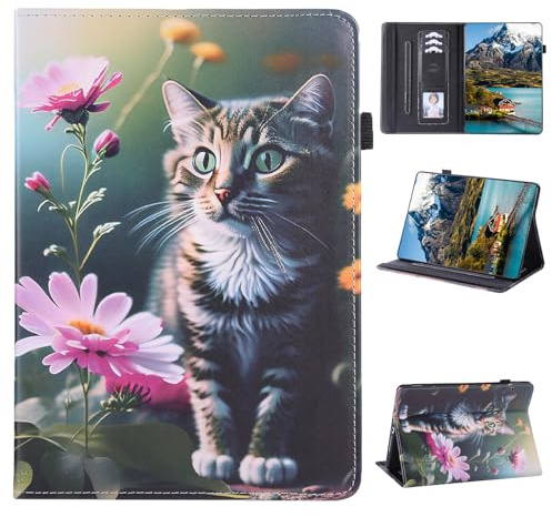Vaitasy Custodia Compatibile con Huawei Mediapad T5 10.1 Pollici 2018, Flip Portafoglio Cover con Pencil Holder Tablet Custodia per Huawei Mediapad T5 10.1 - Fiori e gatti