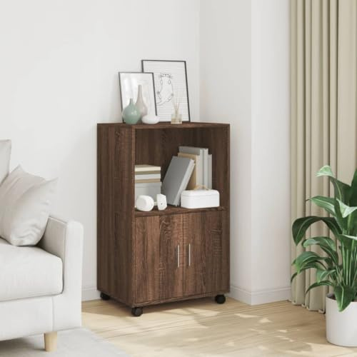 Owoxanthellate Kommode mit Rollen Braun Eiche 55x40x91 cm Holzwerkstoff Stauraum Sideboard Modernes Design Robust und Vielseitig für Wohnzimmer Flur und Schlafzimmer