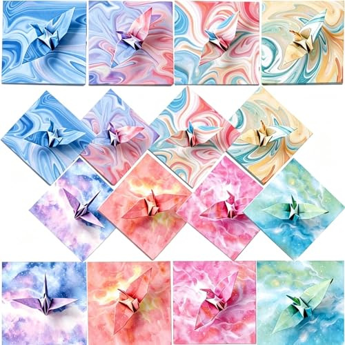 Origami Papier,800 Blatt Farbverlauf Sternenhimmel Doppelseitig-A | 8 Stile Bastelpapier Bunt Bastelpapier Muster 9.5 X 9.5cm für DIY Bastelprojekte Basteln Kinder und Erwachsene