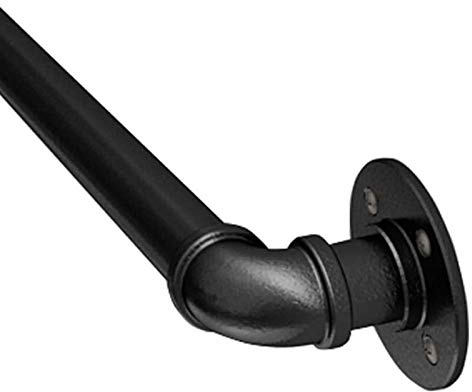 Industrial Wrought Iron Black Grab Bar - Vintage Stair Railing Support Rod for Indoor/Outdoor Loft & Corridor - Adjustable 19ft (570cm) Length for Safety & Stability