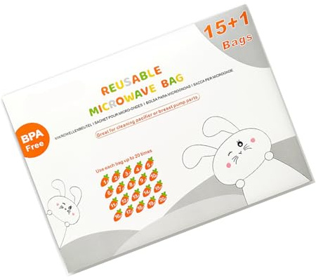 16/42 Cleaning Bags, Reusable Microwave Steam Sterilizer Bags for Breast Pump Part/Baby Bottle, 20 Times/Sheet, Portable Sterilizer Solution