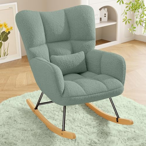Hawthyhome Schaukelstuhl Relaxstuhl Sessel Stuhl Wohnzimmersessel, Schaukelsessel Gepolsterter Schwingsessel bis 136 kg belastbar Hellgrün Lounge Chair fürs Wohnzimmer Schlafzimmer Balkon