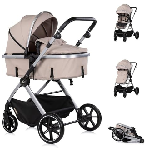 Chipolino Kombikinderwagen Pearl 2 in 1 umbaubar Rucksack Fußsack Korb Federung hellbraun