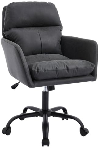 SEEDWAVE Bürostuhl im Vintage-Design mit PU-Leder in Used-Optik, höhenverstellbar, 360° drehbar, Retro Schreibtischstuhl für Büro und Homeoffice (Anthrazitgrau)