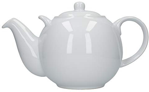 London Pottery 50110 Globe Extra Large Teapot with Strainer, Ceramic, White, 10 Cup Capacity (3 Litre)