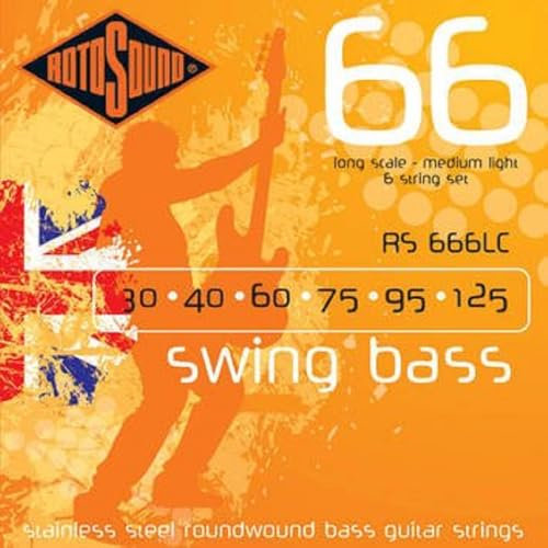 Rotosound Corde per basso elettrico SWING 66 STAINLESS SETS 6 corde RS666LC Stainless Medium-Light 30-125