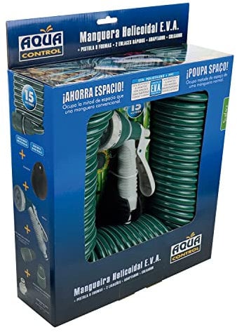 Aqua Control C2107N2 Manguera de Jardín con Conexiones Bimateria y Pistola con 7 Formas-15 m, Verde