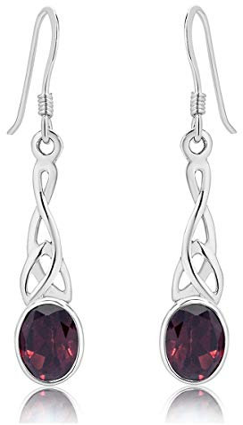 DTPSilver -Damen Haken Ohrringe 925 Sterling Silber - Keltische Dreifaltigkeitsknoten - keltischen Kollektion - Granat