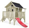 EXIT Toys Crooky 350 Holzspielhaus für Draußen - Mit Rutsche und Veranda - Gartenhaus aus Holz für Kinder mit wasserdichtem Dach - Einfache Montage - 100% FSC Zedernholz - 322x184x227cm - Graubeige