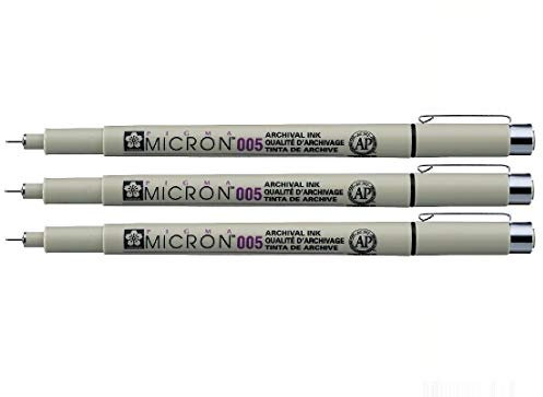 Pigma Sakura Micron Pigment Fineliner, 0,05 mm, Schwarz, 3 Stück