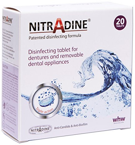 Nitradine - 20 Tablets for Cleaning & Disinfecting Dentures & Orthodontic Dental Appliances - 10 Weeks Supply