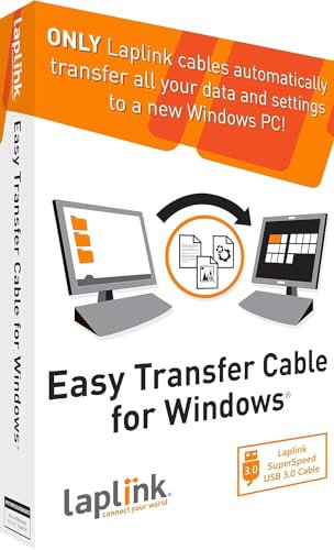 LAPLINK Easy Transfer Cable for Windows, Includes PCmover Express Software and USB 3.0 PC to PC Cable, Single Use License, Transfers Files, Settings, and User Profiles. Compatible with Windows 11
