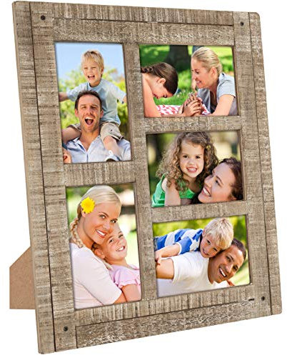 Excello Global Products Bilderrahmen aus rustikalem Holz für 5 Fotos à 10 x 15 cm, Shabby Chic, Treibholz, Barnwood, Bauernhaus, Altholz-Bilderrahmen, Collage (braun)