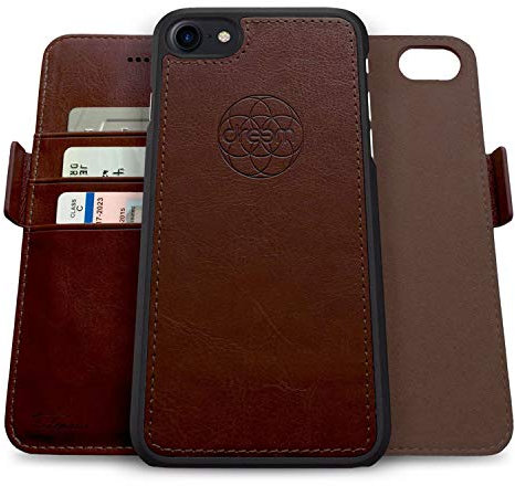 Dreem Fibonacci 2in1 Handyhülle Flipcase für iPhone SE 3 (2022), SE 2, & 8/7 | Magnetisches iPhone Case | TPU Etui Lederhülle Schutzhülle, RFID Schutz, Veganes Kunstleder, Geschenkbox | Kaffeebraun
