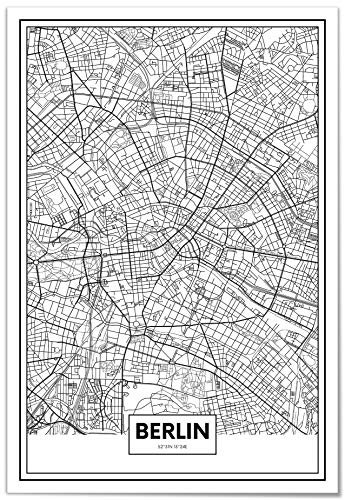 Panorama Poster Karte von Berlin 35x50 cm - Gedruckt auf 250g-Papier - Papierplakat Wohnzimmer - Bilder Schlafzimmer