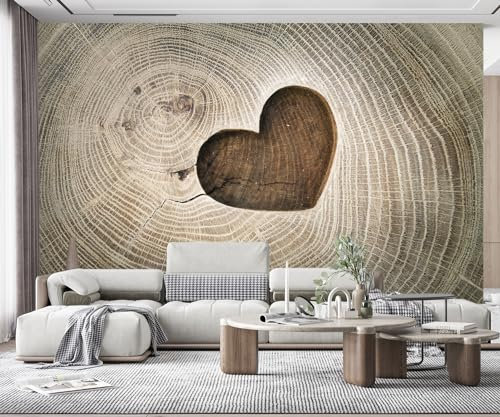 Fototapete 3D Tapete Kinderzimmer Deko Kreatives Herz formte openwork Holzmaserung-Hintergrundwand Tapeten Vliestapete Wandbilder Schlafzimmer Wanddeko Wohnzimmer Wandgemälde