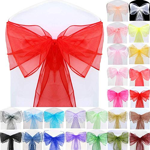 BigBigShop 50 Stück Organza Stuhl Band Schleife, Stuhlhussen Stuhl Schärpe, Organza Schleifenband für Hochzeit Party Dekoration (Rot)