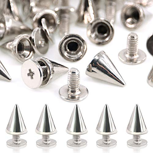 Swpeet 110 Paare 7 mm x 9,5 mm Rundkegel Spikes und Nieten Metall Schraubverschluss für DIY Lederhandwerk Cool Nieten Punk-Nieten Münzschicht silberfarben