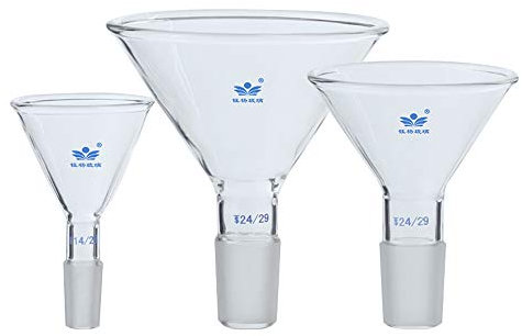YUEWO 3-Pack Glass Short Stem Powder Funnel with 50 mm/80mm/120mm Top O.D. and 24/29 Inner Joint Filter Funnel Glass Funnel