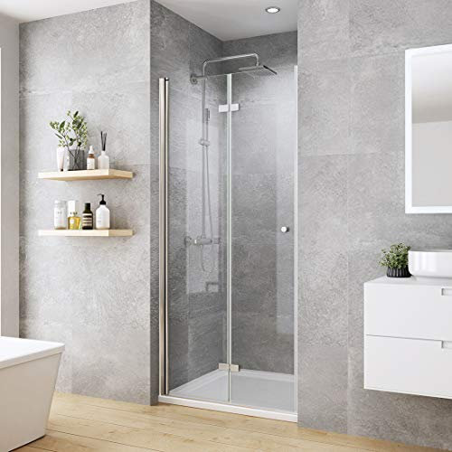 Heilmetz® Duschtür Falttür 80x185 cm für Nische Duschkabine Duschabtrennung Nischentür Dusche mit Wandprofil 6mm ESG Nano Beschichtung Glas Duschtür