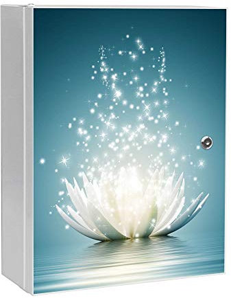 banjado® XXL Medizinschrank abschliessbar mit Motiv Magische Lotusblüte 35x46x15cm - großer Arzneischrank/Medikamentenschrank aus Metall zur Medikamenten Aufbewahrung - Apothekerschrank3 Schlüssel