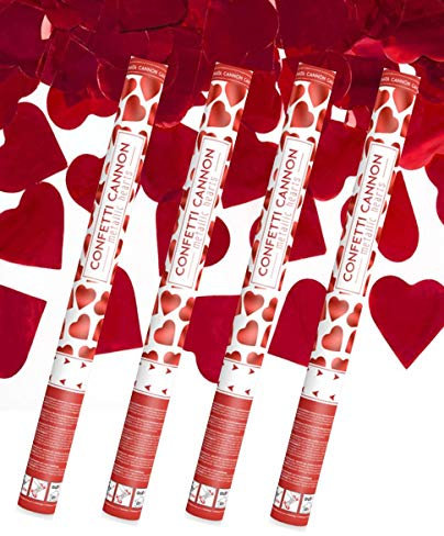 4x XXL (60 cm) Partykanone Partypopper Streamer ®Auto-schmuck (rote Herzen)