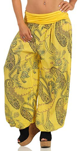 Malito Damen Aladinhose mit Print | Haremshose zum Tanzen | Pumphose zum Chillen - Freizeithose - Pluderhose 7185 (gelb)