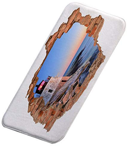 A.Monamour rutschfest Saugfähig Waschbar Badematte Leuchtturm Küste Strand Sonnenuntergang Durch EIN Loch Mauer Weich Flanell Badezimmerteppich Badteppich Badvorleger Badewanne Dusche Duschvorleger