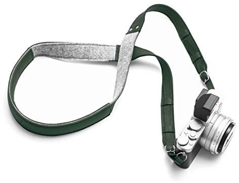 Woolnut Sangle pour appareil photo en cuir et laine - Longueur réglable - Vert