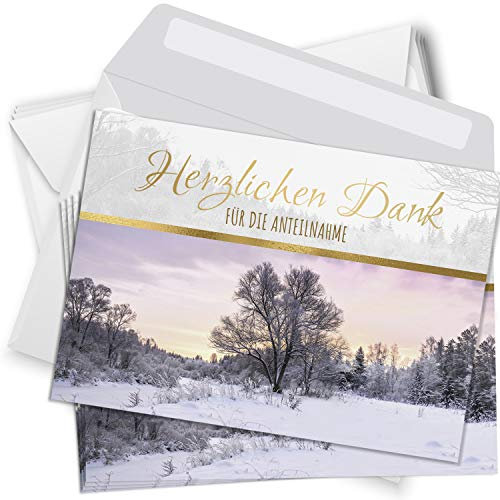 Trauer Danksagungskarten mit Umschlag | Motiv: Winterbaum, 10 Stück | Dankeskarten DIN A6 Set | Trauerkarten Danksagung Danke sagen