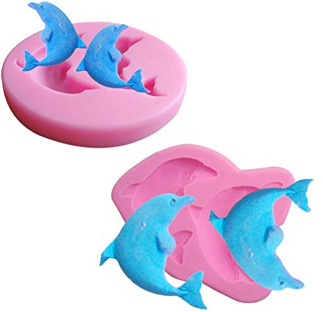 Doppeltanz Delfin-Fondant-Silikonformen, Süßigkeiten, Schokolade, Kuchen, Fischform, DIY, Gebäck, Backutensilien, Brot, Kaffee, kreative Formen (2 Stück)