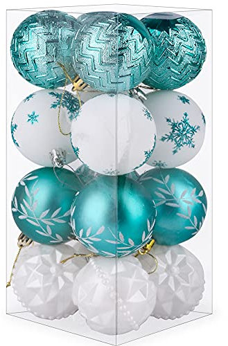 PIIDUOO Christmas Baubles Blue Teal Shatterproof Christmas Tree Baubles Decorations Set Xmas Ball Ornaments Small, 6cm / 2.36 inches × 16pcs