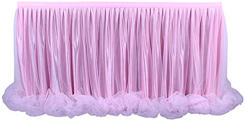 aromm Tulle Jupe de Table Couverture pour Fête du Bébé Mariage Décoration de Tableau Rose,9 FT (L275cm×H77cm)