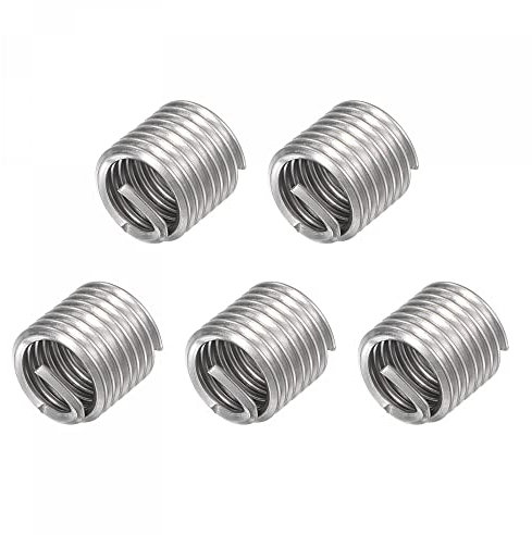 sourcing map Fil Filetage Inserts 7/16-14 UNC 1.5D 304 Inox Acier Hélicoïdal Type Enroulé Fil Vis Réparation Fileté Manche Acier Gaine 5pcs