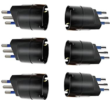 6 Pezzi Adattatore Schuko, Adattatore Spina Elettrica, Max 1500W 250V (Spina 16A + Spina 10A, Nero)