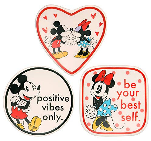 Disney Mickey et Minnie VC700375L Lot de 3 Plateaux à Bijoux en céramique Multicolore, Taille Unique, Céramique, sans Pierre précieuse